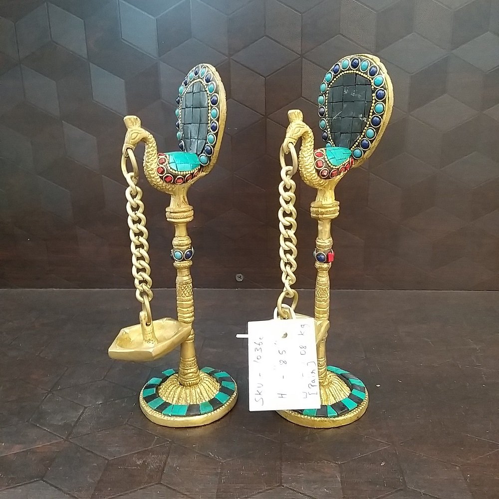 brass peacock hanging diya stone work pooja items showpiece home decor gift pair statues buy online india 10360 1