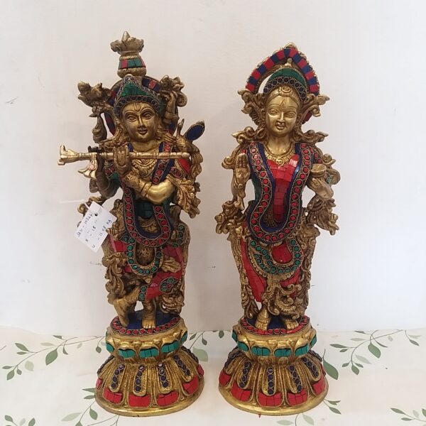 Brass Radha Krishna Big Idol Stone Work