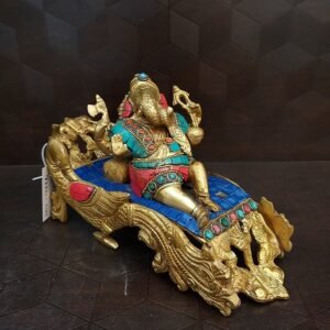 Brass Sofa Ganesha with Stone Work Idol