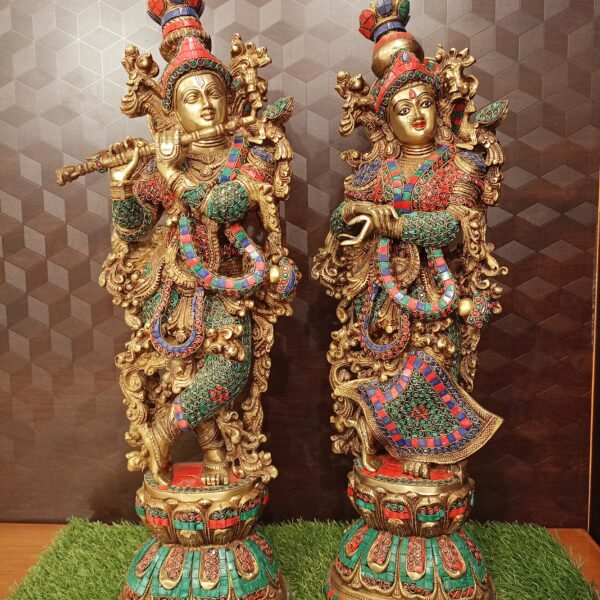 Brass Radha Krishna big Stonework Idol