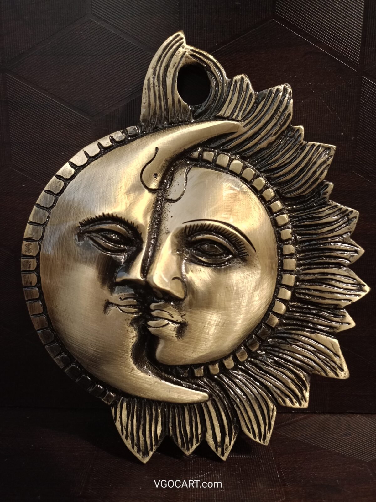 Brass Sun and Moon Face Wall Hanging