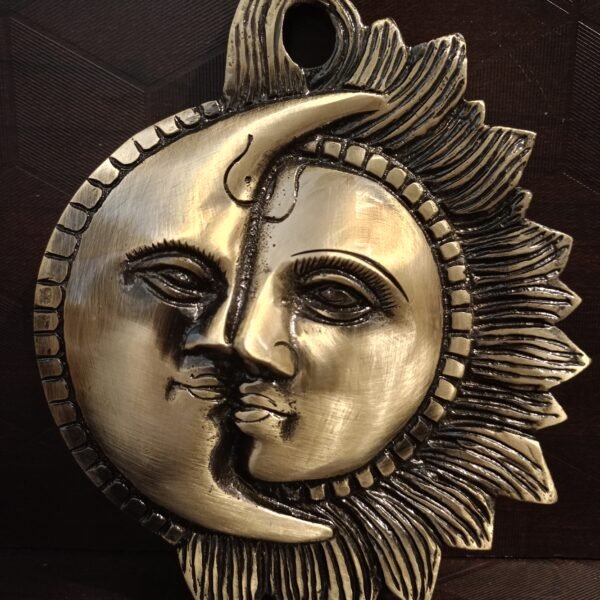 Brass Sun and Moon Face Wall Hanging