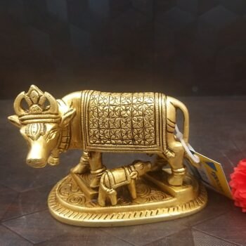 Brass Cow and Claf with Floral Design