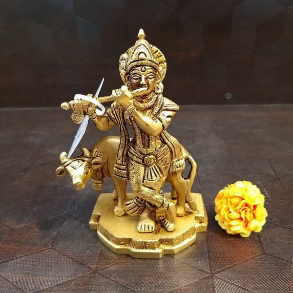 brass cow with krishna idol small home decor pooja items hindu god statues gift buy online india