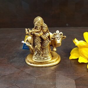 brass cow with radha krishna idol small home decor pooja items hindu god statues gift buy online india 1
