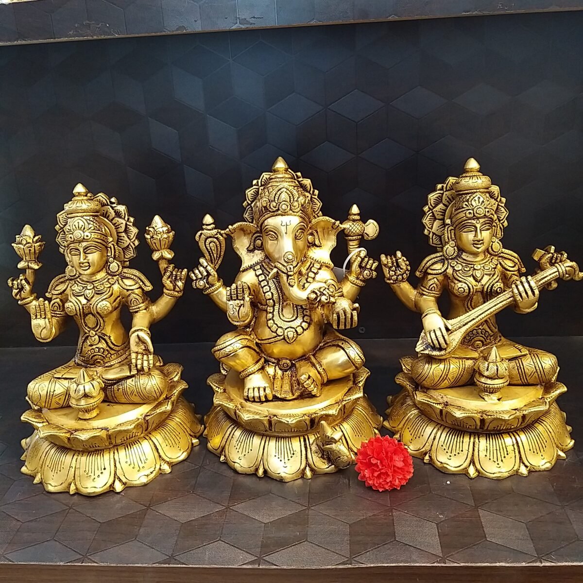 brass ganesha lakshmi saraswathi set idol home decor pooja items gift buy online india scaled