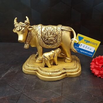 48 Large Kamadhenu Cow with Calf, Brass Statue