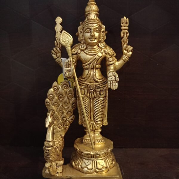 Brass Murugan With Well Designed Peacock