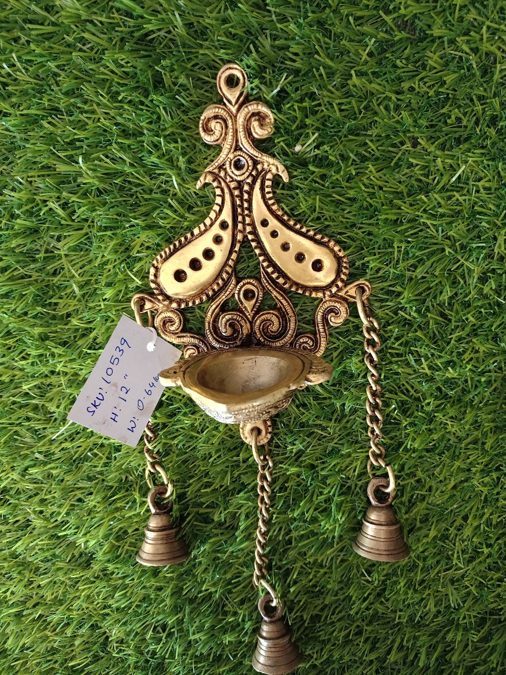 brass well designed diya with three bells diya lamp buy online india 10539