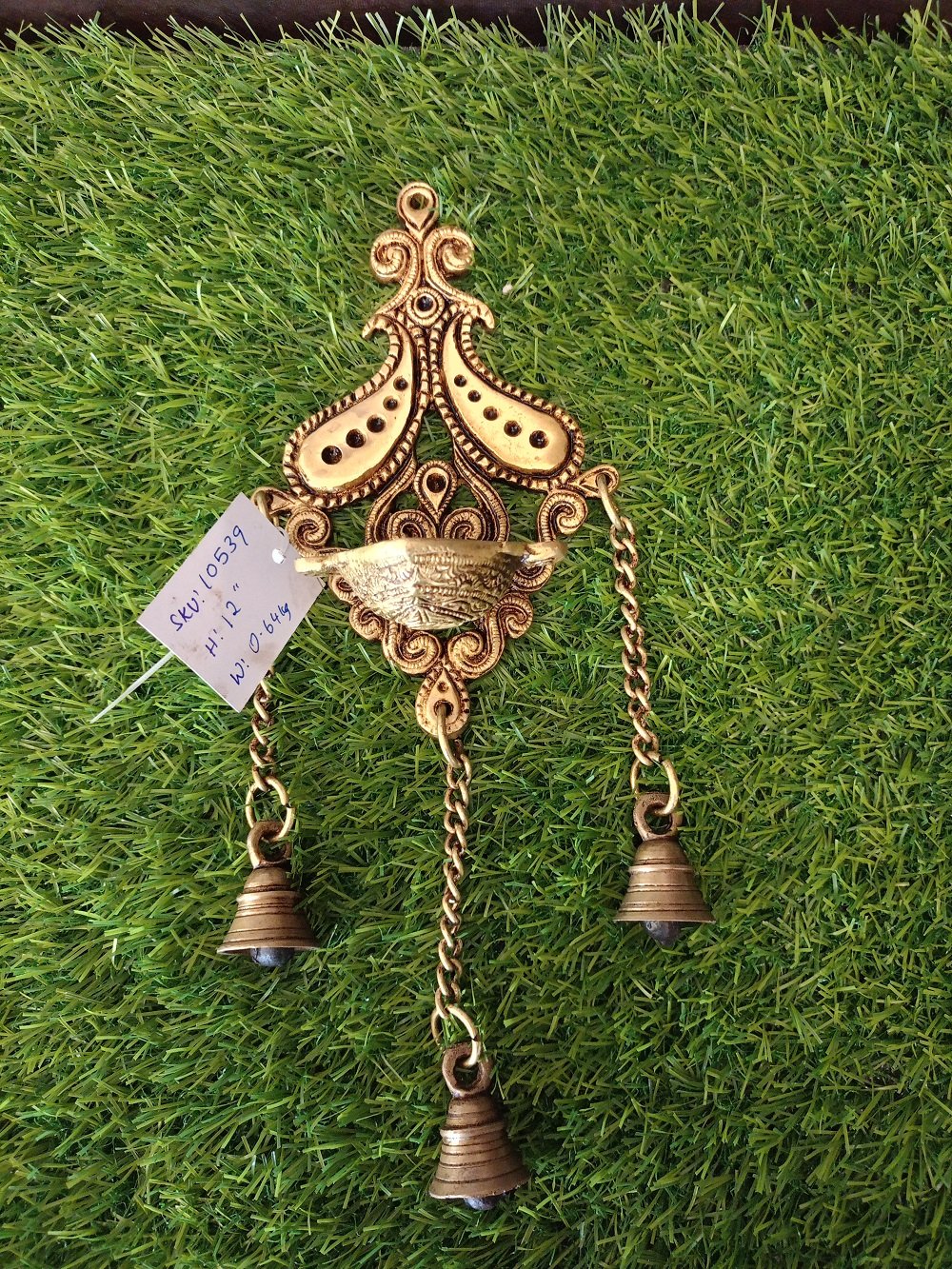 brass well designed diya with three bells diya lamp2 buy online india 10539