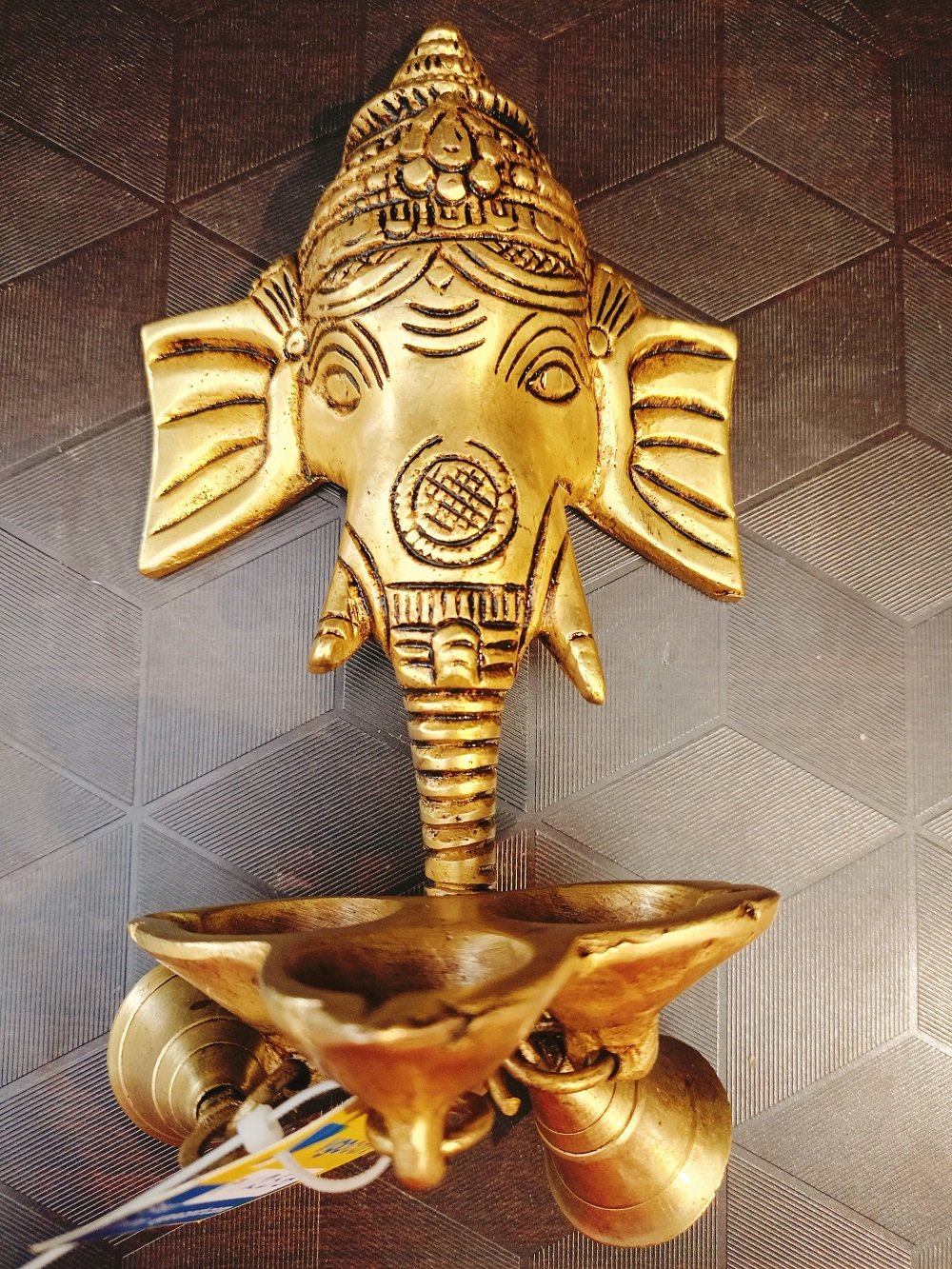 brass ganesha face wall mount diya with bells ba11301