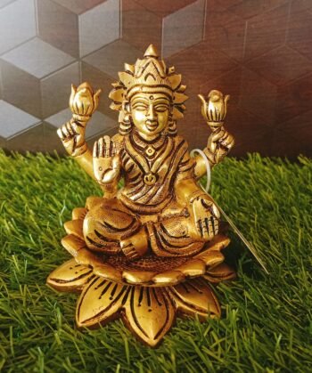Brass goddess lakshmi on lotus base statue