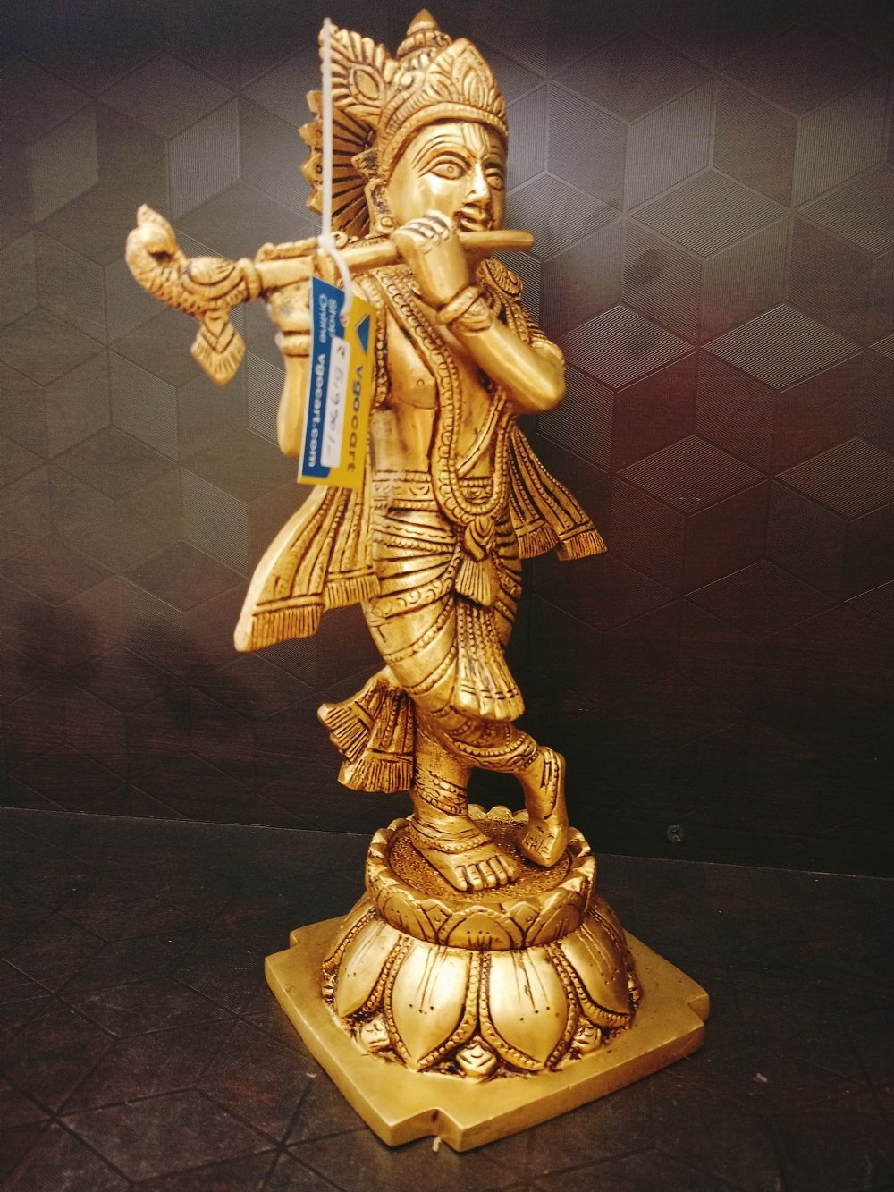 brass krishna on lotus base hindu god statue ba113031