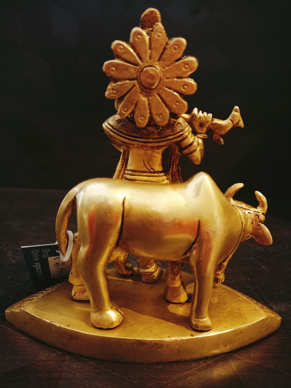 brass krishna with cow hindu god statue ba113026 1