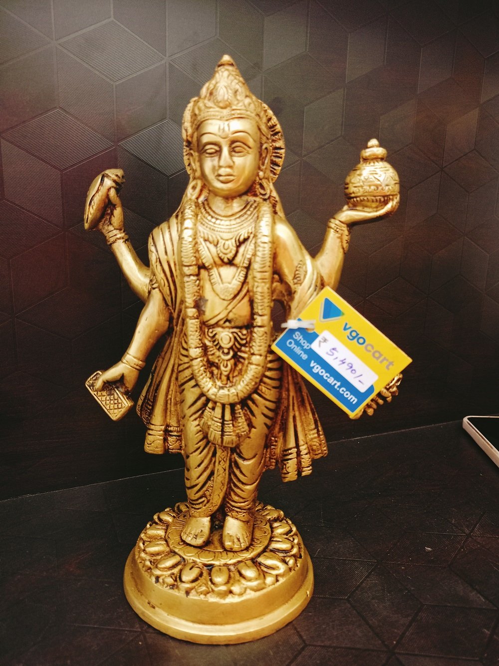 brass lord dhanvantri lotus circle base hindu god statue ba113034