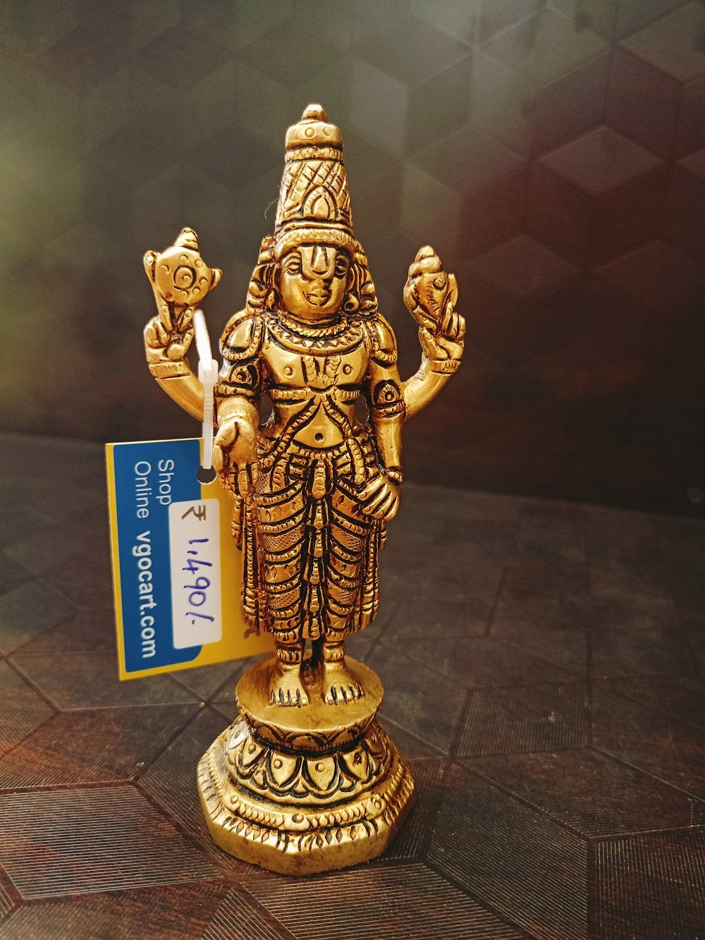 brass perumal on lotus base hindu god idol ba113039