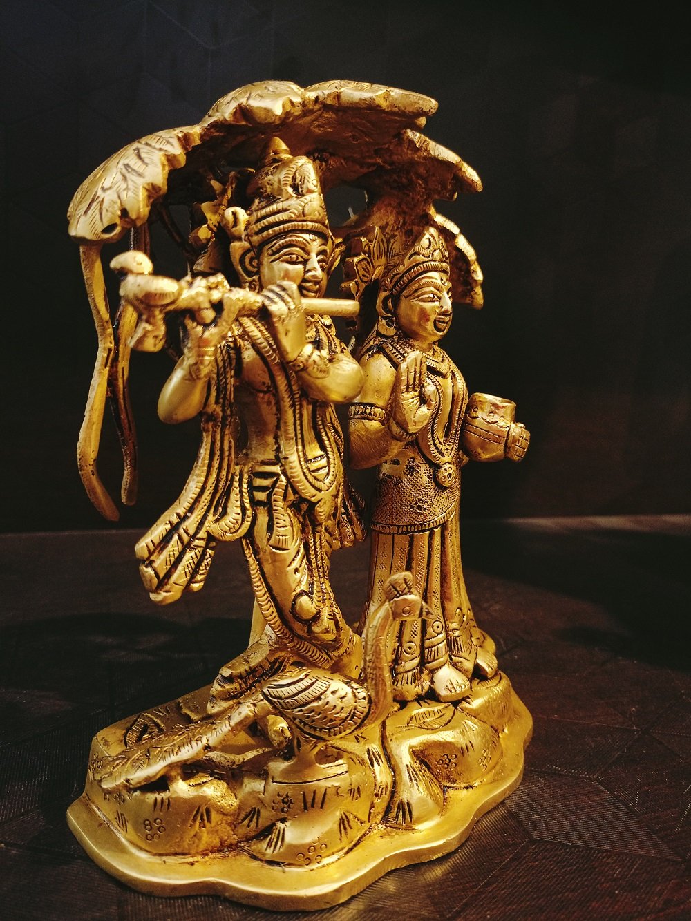 brass radha krishna with tree hindu god statue ba113028