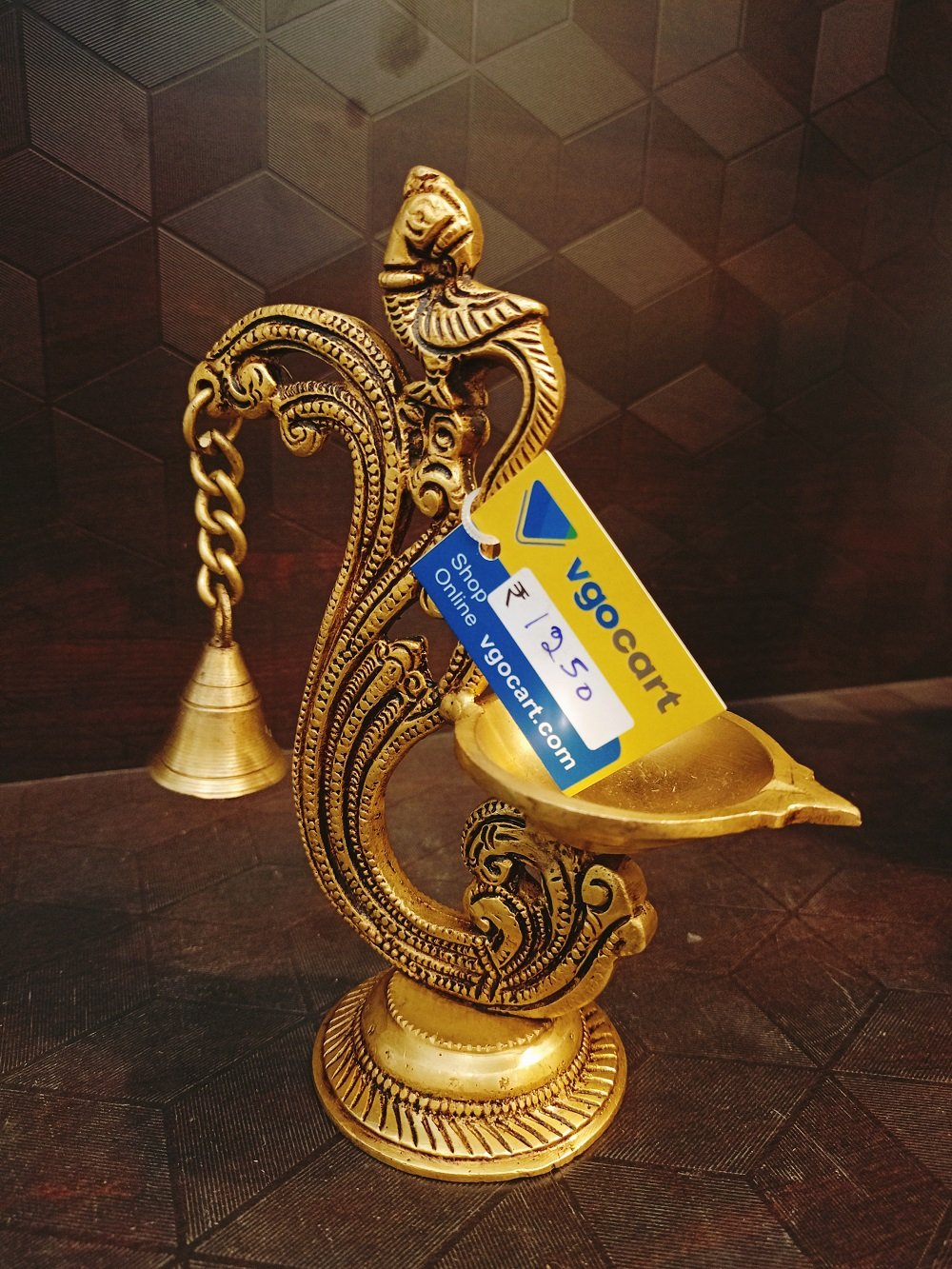 brass single face diya with bell and parrot diya lamps BA113080