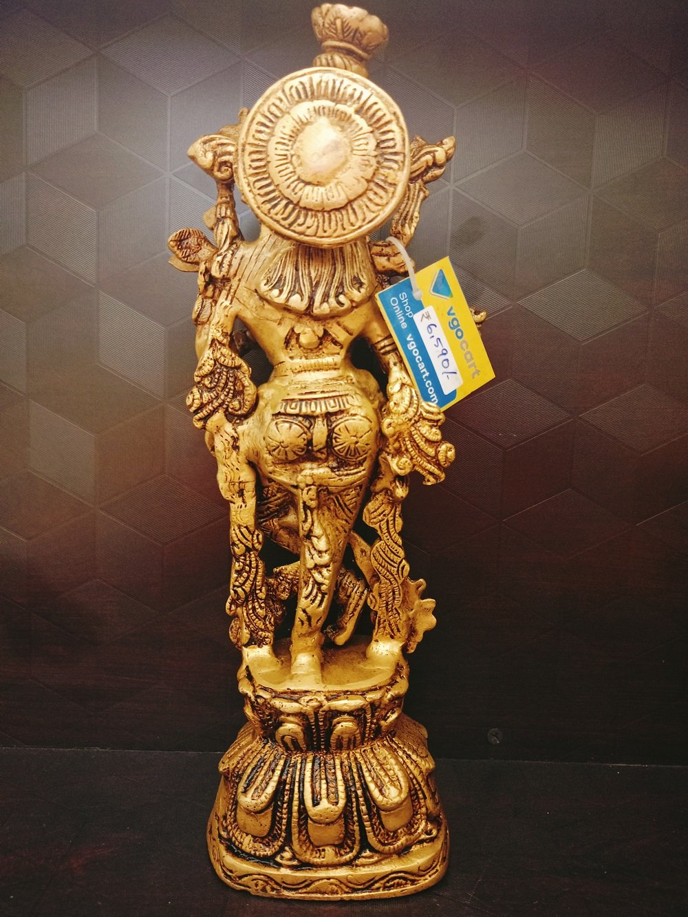 brass well designed krishna on oval base statue BA113032