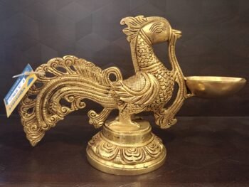 Brass Peacock Holding Diya