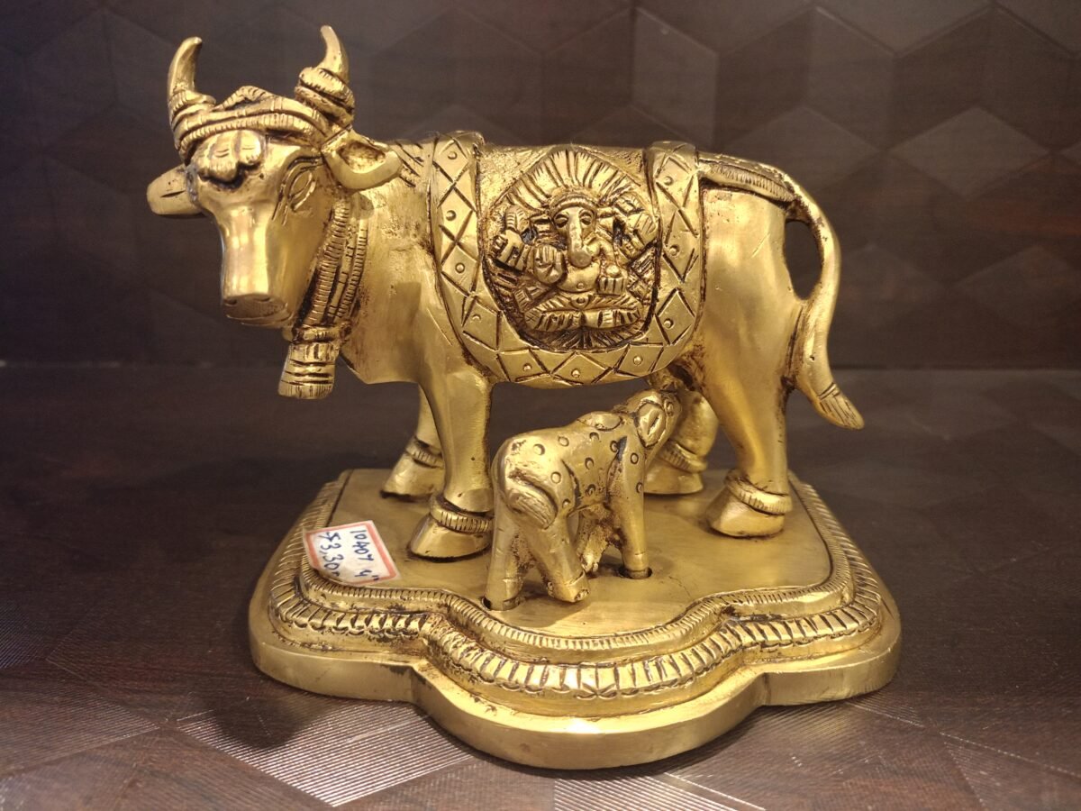 Brass Holy Gomatha With Lakshmi and Ganesha