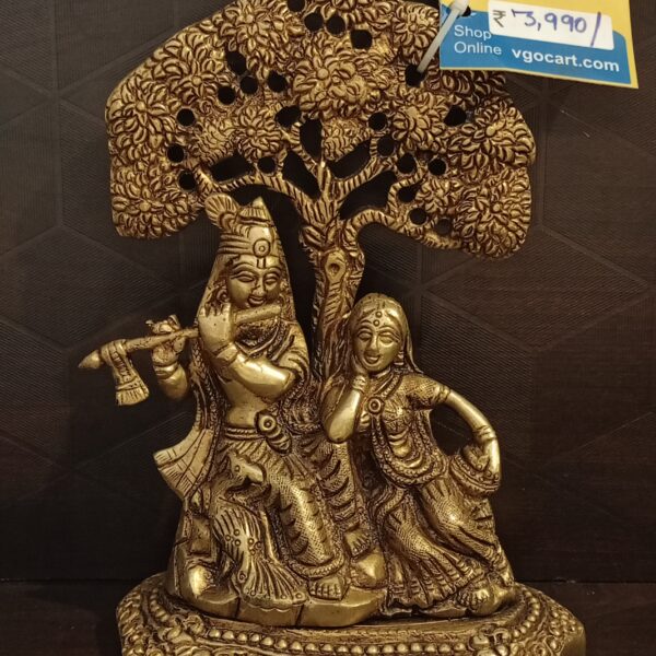 Brass Krishna and Radha sitting Under Tree Statue