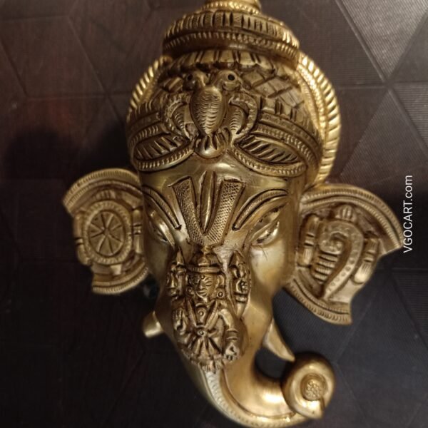 Brass Ganesha Trunk With Lakshmi On The Face / Wall Mount 6.5"