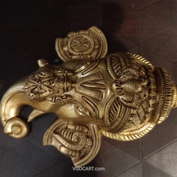 Brass Ganesha Trunk With Lakshmi On The Face / Wall Mount 6.5"