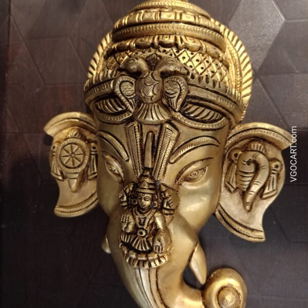Brass Ganesha Trunk With Lakshmi On the Face 9"