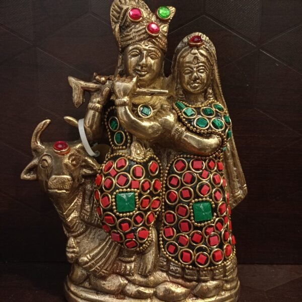 Brass Radha Krishna With Cow