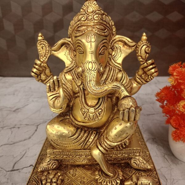 Buy Brass Ganesha Sitting On Square Base 10"