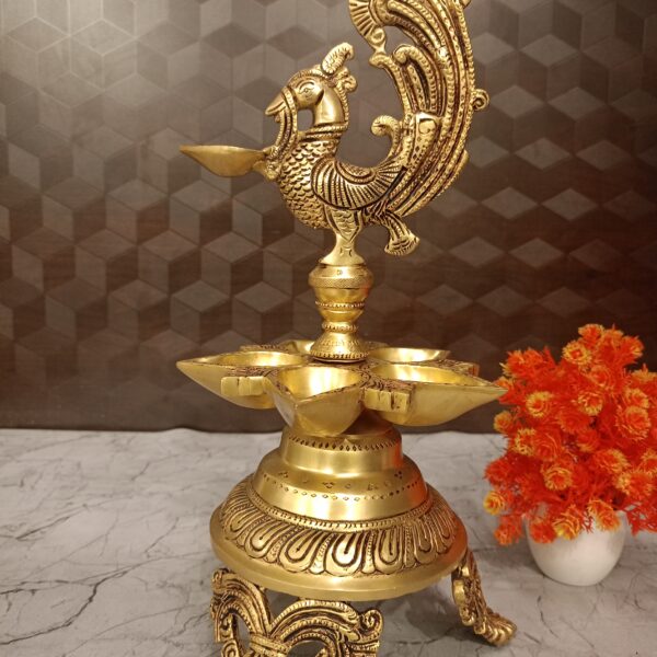 Buy Brass Peacock Five Face Big Decorative Kuthu Vilakku14"