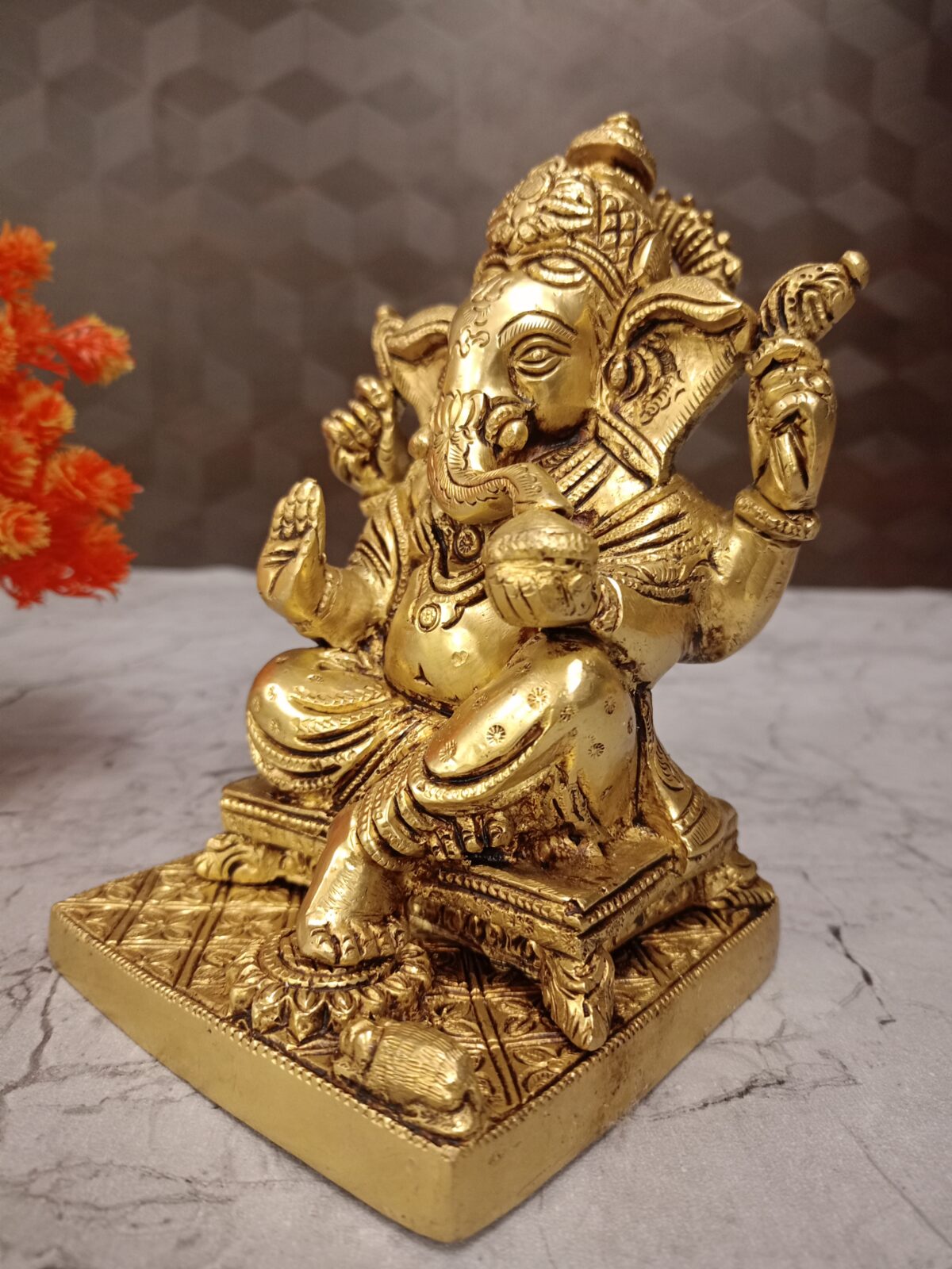 brass ganesha idol square chowki stand idol gift pooja vgocart coimbatore india1 scaled