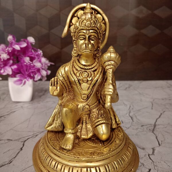 Buy Brass Hanuman Statue Sitting On Round Base 7"