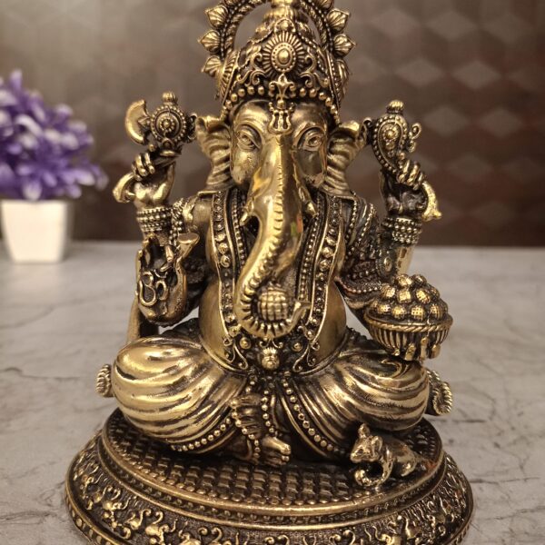 Buy Brass Ganesha Sitting On Oval Base , Fine Art & Balck Antique Finish 5.5"