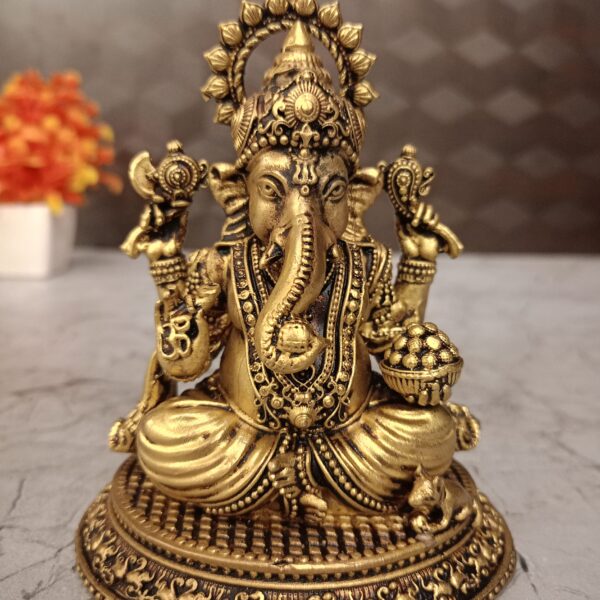 Buy Brass Fine Art Ganesha Sitting On Oval Base Statue 5.5"