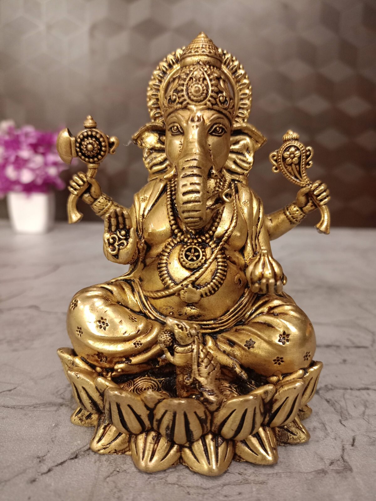 brass ganesha sitting lotus pooja gift vgocart coimbatore india scaled