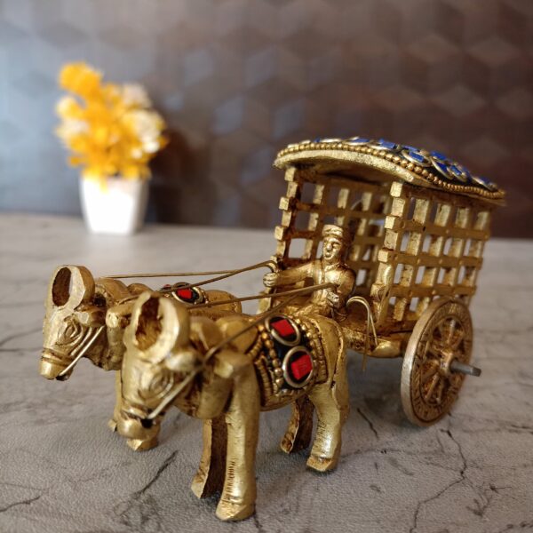 Buy Brass Bullockcart With Stone Finish Statue For Home Decor