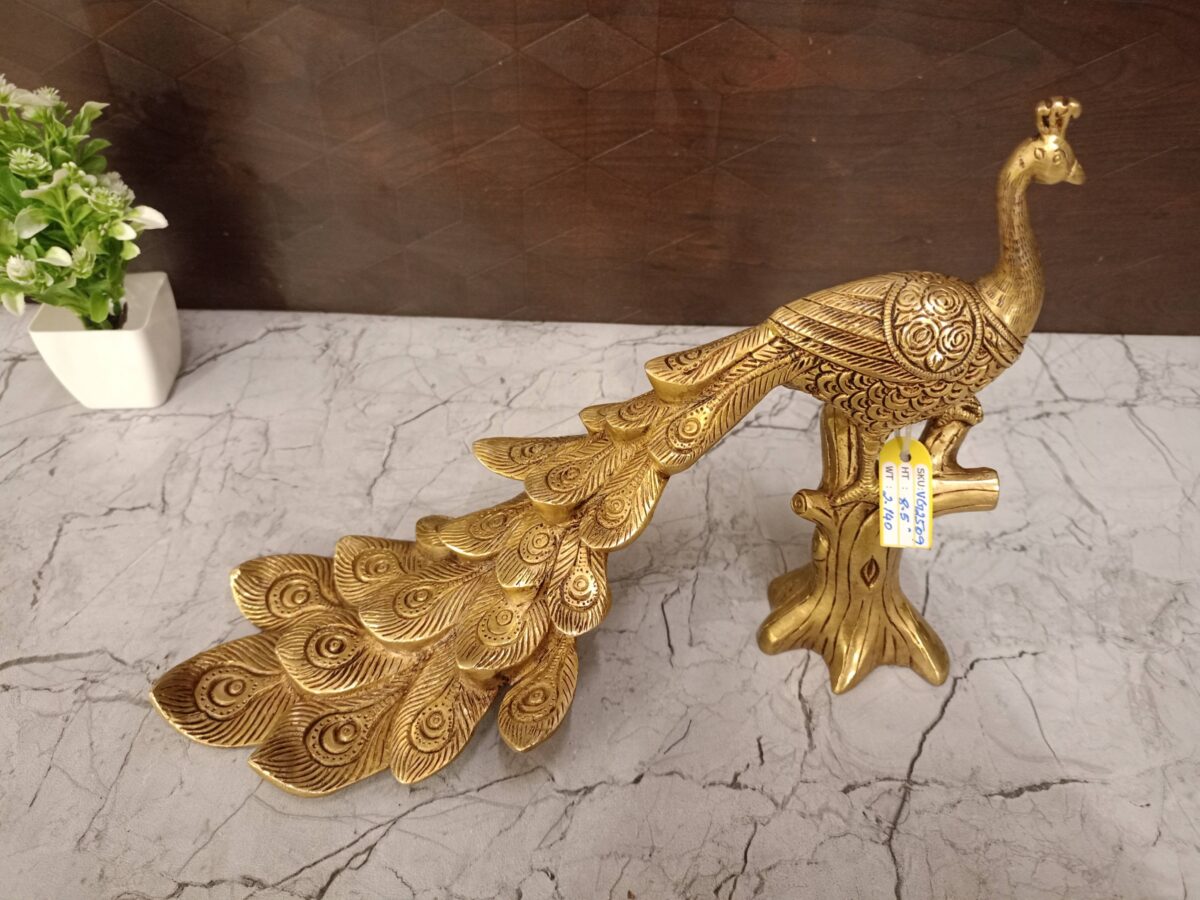 brass golden peacock idol home decor gift vgocart coimbatore india scaled