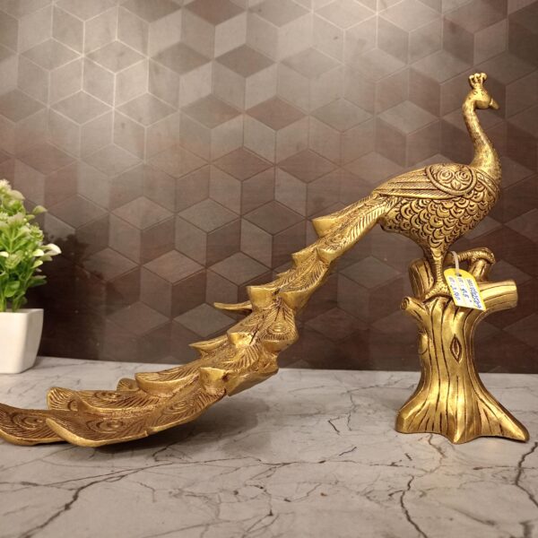 Brass Golden Superfine Peacock Statue 8.5"