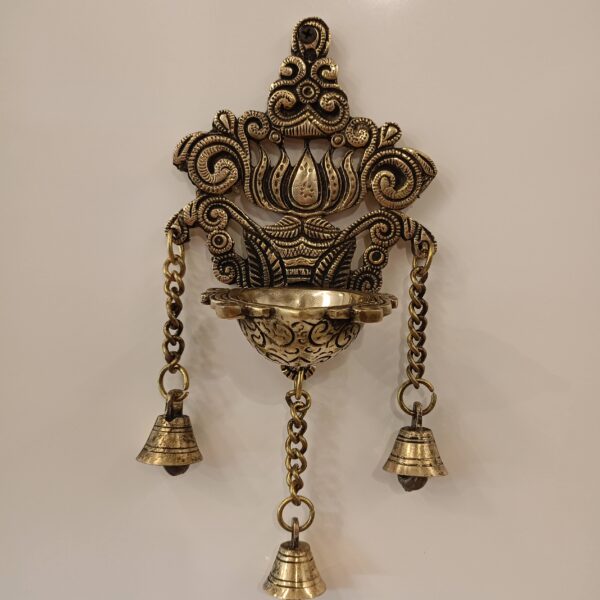 Brass Lotus Diya With Bell Wall Mount Idol 11"