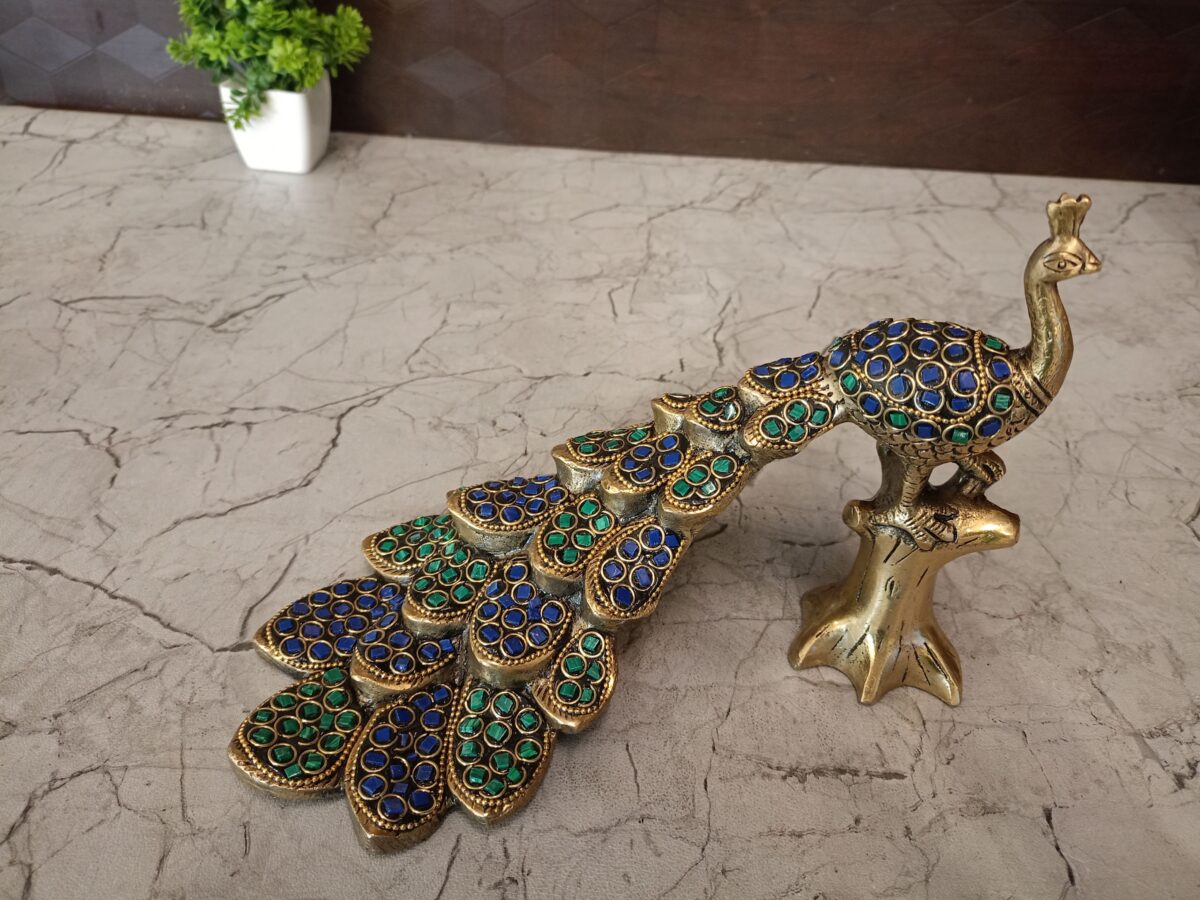 brass stone peacock idol gift home decor vgocart coimbatore india1 scaled