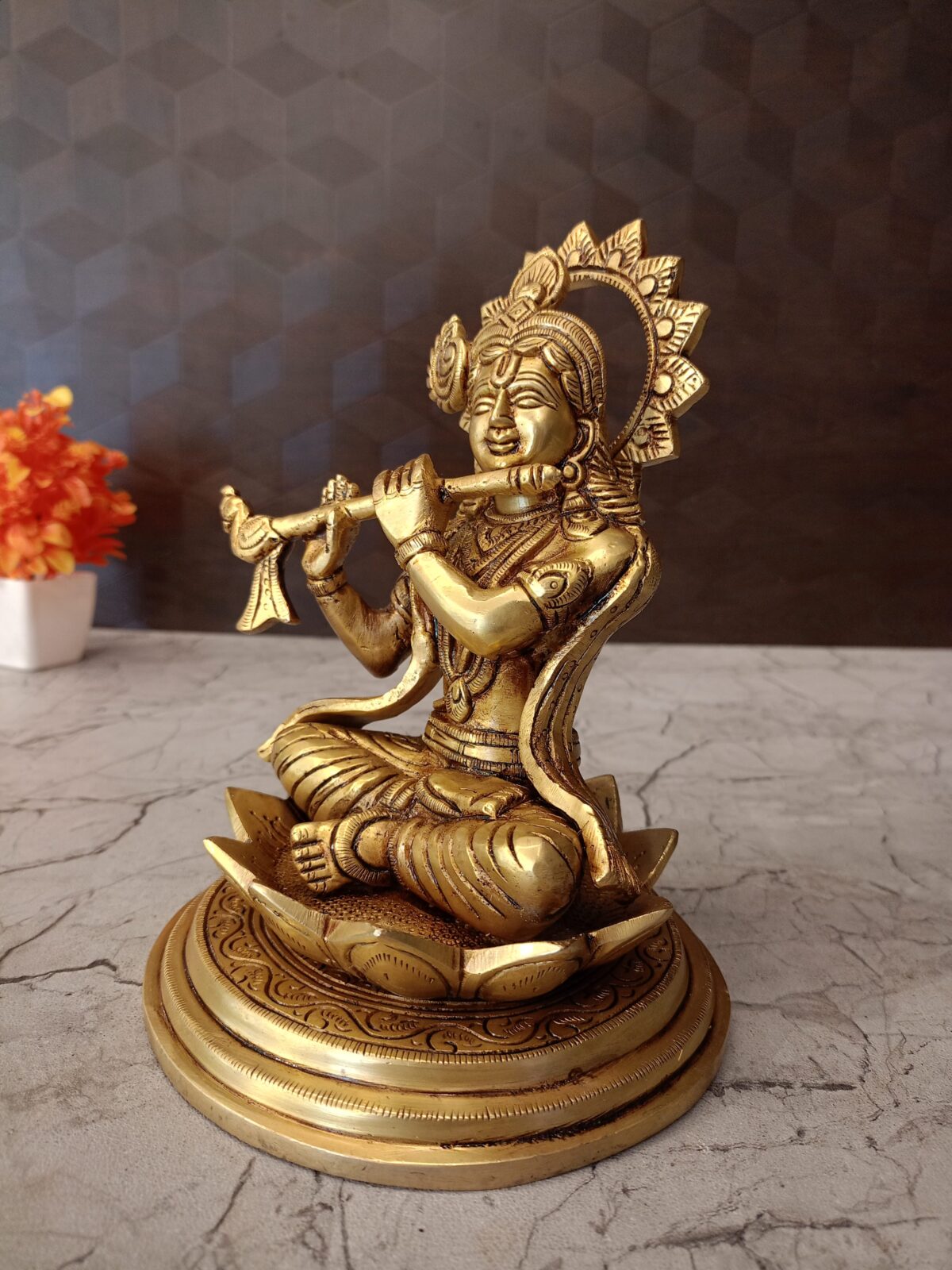 brass krishna idol pooja gift lotus base vgocart coimbatore india2 scaled
