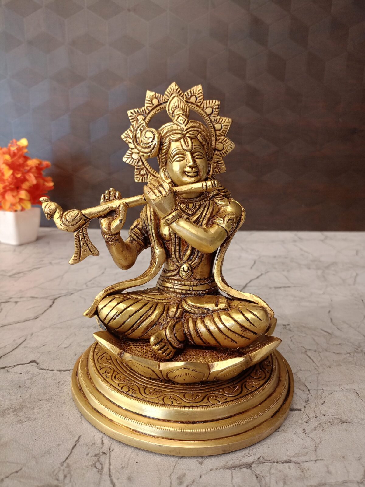 brass krishna idol pooja gift lotus base vgocart coimbatore india2 2 scaled