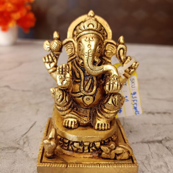 Brass Square Base Ganesha Statue 3"