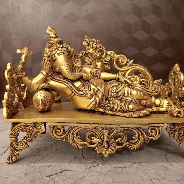 Brass Ganesha Sleeping On Designer Sofa 9"