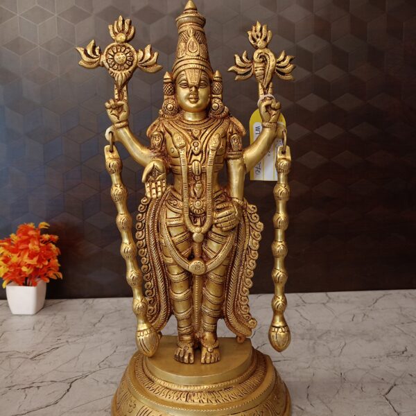 Brass Balaji Statue 16" / Lord Tirupati Perumal With Designed Coins Idol