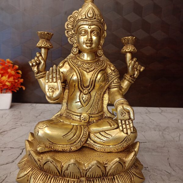 Brass Lakshmi Sitting On Lotus Base 11"